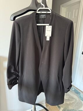 Tahari Black Open-Front Draped Blazer Jacket